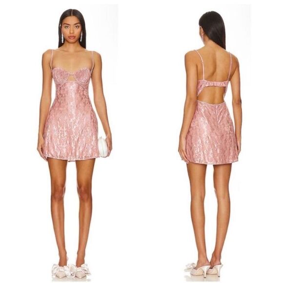 For Love & Lemons 🍋 Shai Mini Dress in Pink XL NWT $ 249.00 - Picture 3 of 10